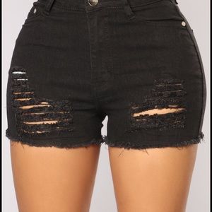 Black Distressed Denim Shorts